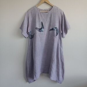 Blue Fish Handprinted Linen Tunic Dress
